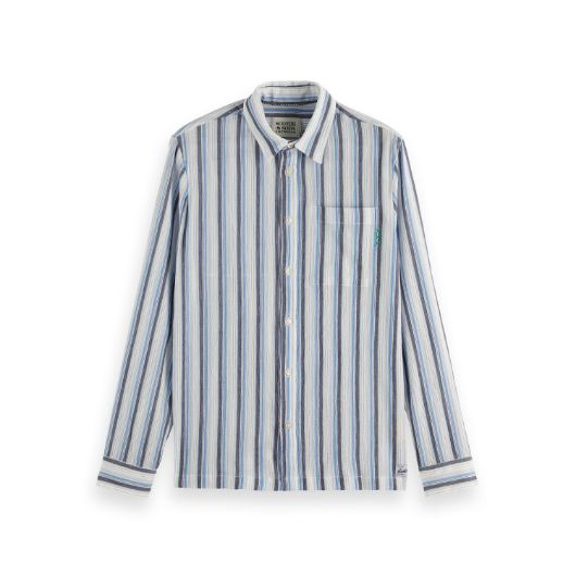 Show details for SCOTCH&SODA MEN'S TEXTURED STRIPE SHIRT IN LAVENDER STRIPES 1 - FanPoint Picture of SCOTCH&SODA MEN'S TEXTURED STRIPE SHIRT IN LAVENDER STRIPES 1