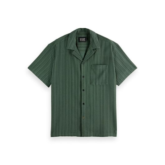 Show details for SCOTCH&SODA MEN'S TONAL-STRIPED SHORT-SLEEVED SHIRT IN GREEN 1 - FanPoint Picture of SCOTCH&SODA MEN'S TONAL-STRIPED SHORT-SLEEVED SHIRT IN GREEN 1