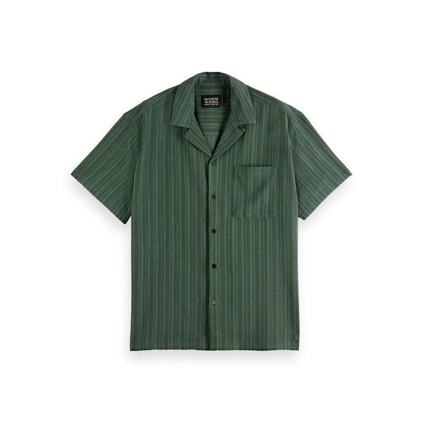 Снимка на SCOTCH&SODA MEN'S TONAL-STRIPED SHORT-SLEEVED SHIRT IN GREEN