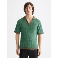 Снимка на SCOTCH&SODA MEN'S OPEN STRUCTURED KNITTED V-NECK POLO IN DARK GREEN 4