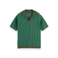 Снимка на SCOTCH&SODA MEN'S OPEN STRUCTURED KNITTED V-NECK POLO IN DARK GREEN 1