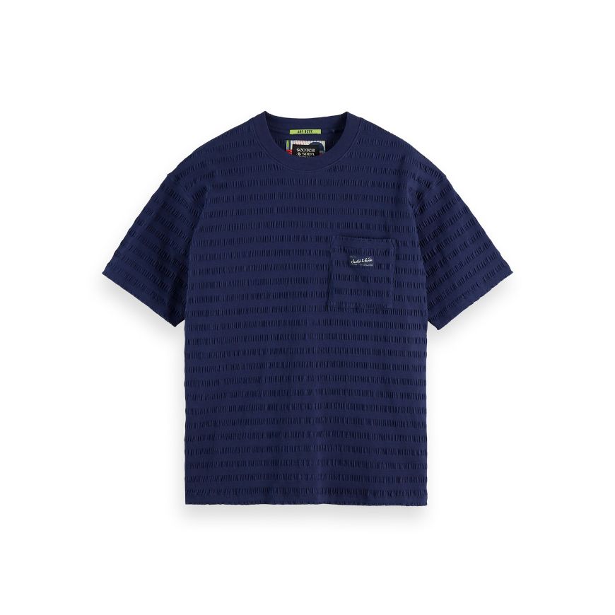 Снимка на SCOTCH&SODA MEN'S RELAXED FIT HORIZONAL TEXTURED T-SHIRT IN NAVY