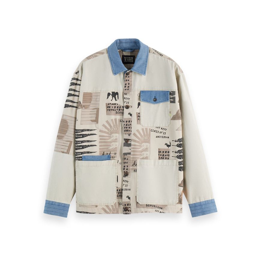 Снимка на SCOTCH&SODA MEN'S PRINTED & WASHED COLOUR BLOCK WORKER JACKET IN MULTICOLOUR