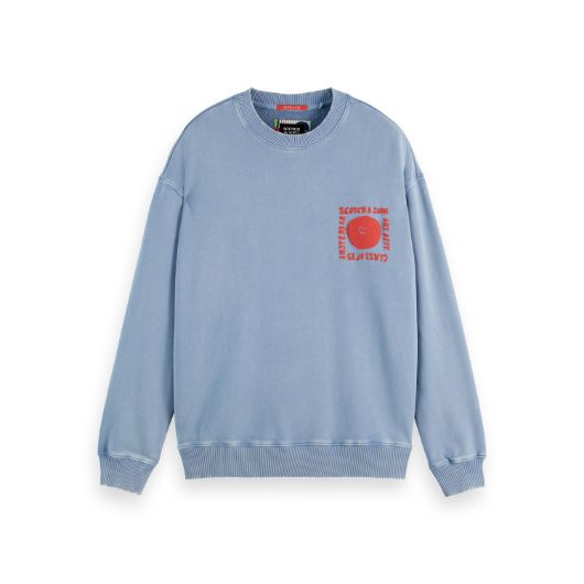 Показвай детайлите за SCOTCH&SODA MEN'S RELAXED FIT WASHED ARTWORK SWEATSHIRT IN BLUE 1 - FanPoint Снимка на SCOTCH&SODA MEN'S RELAXED FIT WASHED ARTWORK SWEATSHIRT IN BLUE 1