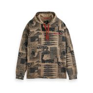 Picture of SCOTCH&SODA MEN'S LOOSE FIT OVERDYED ALL-OVER PRINTED HOODIE IN MEDIUM BEIGE 1
