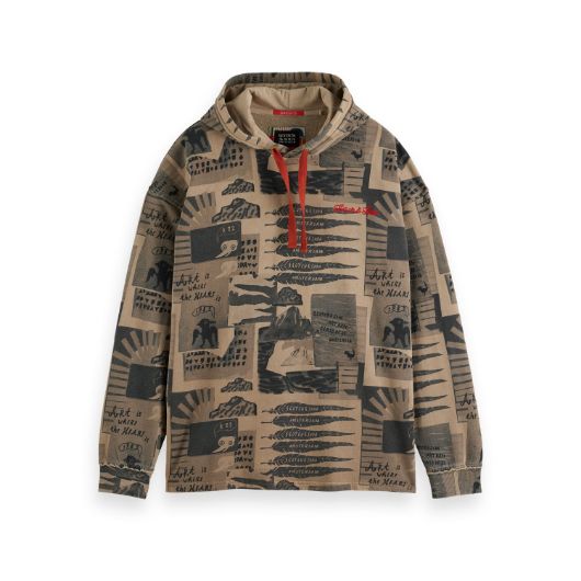 Показвай детайлите за SCOTCH&SODA MEN'S LOOSE FIT OVERDYED ALL-OVER PRINTED HOODIE IN MEDIUM BEIGE 1 - FanPoint Снимка на SCOTCH&SODA MEN'S LOOSE FIT OVERDYED ALL-OVER PRINTED HOODIE IN MEDIUM BEIGE 1