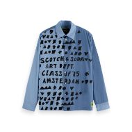 Picture of SCOTCH&SODA MEN'S RELAXED FIT LETTERS POPLIN SHIRT IN BLUE 1