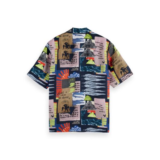 Show details for SCOTCH&SODA MEN'S RELAXED FIT TENCEL ALL-OVER PRINTED SHORT-SLEEVED SHIRT IN BLACK 2 - FanPoint Picture of SCOTCH&SODA MEN'S RELAXED FIT TENCEL ALL-OVER PRINTED SHORT-SLEEVED SHIRT IN BLACK 2