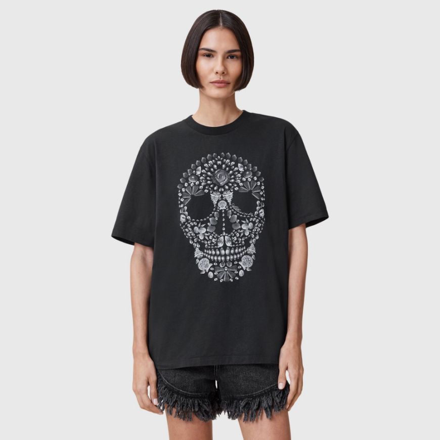 Picture of ALLSAINTS WOMEN'S SHKULL BOYFRIEND T-SHIRT IN BLACK