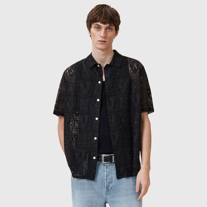 Picture of ALLSAINTS MEN'S NETLEY SHORT SLEEVE SHIRT IN BLACK