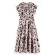 Снимка на SCOTCH&SODA WOMEN'S GATHERED MIDI DRESS WITH TIED DETAILS IN ART DEPT COLLAGE GREY SCALE 1
