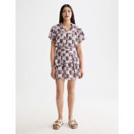 Picture of SCOTCH&SODA WOMEN'S RUFFLED MINI DRESS WITH GATHERED WAIST IN FEATHER BLOCK 4