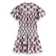 Picture of SCOTCH&SODA WOMEN'S RUFFLED MINI DRESS WITH GATHERED WAIST IN FEATHER BLOCK 2
