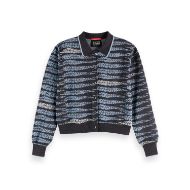 Picture of SCOTCH&SODA WOMEN'S LUREX JACQUARD CARDIGAN IN CHARCOAL ART 1