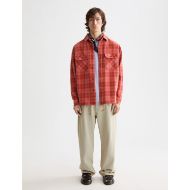 Picture of SCOTCH&SODA MEN'S WASHED DENIM CHECKED OVERSHIRT IN MEDIUM RED 7