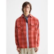 Picture of SCOTCH&SODA MEN'S WASHED DENIM CHECKED OVERSHIRT IN MEDIUM RED 4