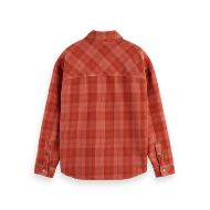 Picture of SCOTCH&SODA MEN'S WASHED DENIM CHECKED OVERSHIRT IN MEDIUM RED 2