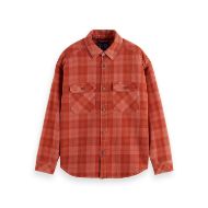 Picture of SCOTCH&SODA MEN'S WASHED DENIM CHECKED OVERSHIRT IN MEDIUM RED 1