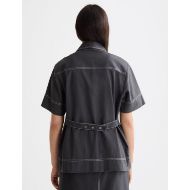 Снимка на SCOTCH&SODA WOMEN'S PATCH POCKET SHORT SLEEVE SHIRT IN CHARCOAL ART 5