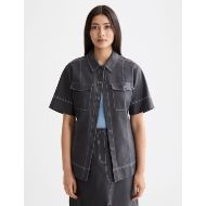 Снимка на SCOTCH&SODA WOMEN'S PATCH POCKET SHORT SLEEVE SHIRT IN CHARCOAL ART 4