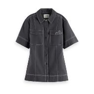 Снимка на SCOTCH&SODA WOMEN'S PATCH POCKET SHORT SLEEVE SHIRT IN CHARCOAL ART 1