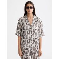 Снимка на SCOTCH&SODA WOMEN'S PRINTED SHORT SLEEVE FLUID SHIRT IN ART DEPT COLLAGE GREY SCALE 4