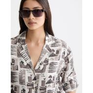 Снимка на SCOTCH&SODA WOMEN'S PRINTED SHORT SLEEVE FLUID SHIRT IN ART DEPT COLLAGE GREY SCALE 6