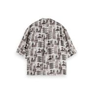 Снимка на SCOTCH&SODA WOMEN'S PRINTED SHORT SLEEVE FLUID SHIRT IN ART DEPT COLLAGE GREY SCALE 2