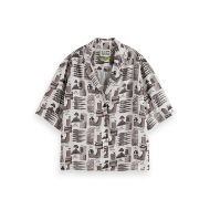 Снимка на SCOTCH&SODA WOMEN'S PRINTED SHORT SLEEVE FLUID SHIRT IN ART DEPT COLLAGE GREY SCALE 1