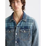 Picture of SCOTCH&SODA MEN'S DENIM TRUCKER JACKET WITH CONTRAST CHECK PANELLING IN BLUE 6