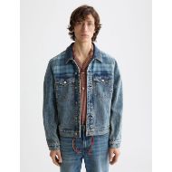 Picture of SCOTCH&SODA MEN'S DENIM TRUCKER JACKET WITH CONTRAST CHECK PANELLING IN BLUE 4