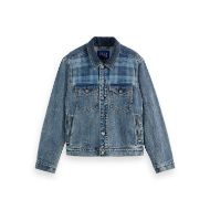 Picture of SCOTCH&SODA MEN'S DENIM TRUCKER JACKET WITH CONTRAST CHECK PANELLING IN BLUE 1