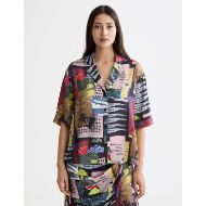 Снимка на SCOTCH&SODA WOMEN'S PRINTED SHORT SLEEVE FLUID SHIRT IN ART DEPT COLLAGE MULTICOLOUR 4