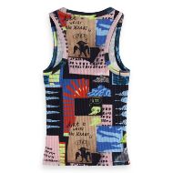 Снимка на SCOTCH&SODA WOMEN'S ALL OVER PRINTED RIB RACER TANK IN ART DEPT COLLAGE MULTICOLOUR 2