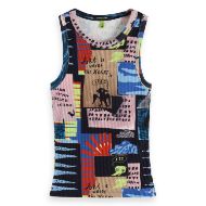 Снимка на SCOTCH&SODA WOMEN'S ALL OVER PRINTED RIB RACER TANK IN ART DEPT COLLAGE MULTICOLOUR 1