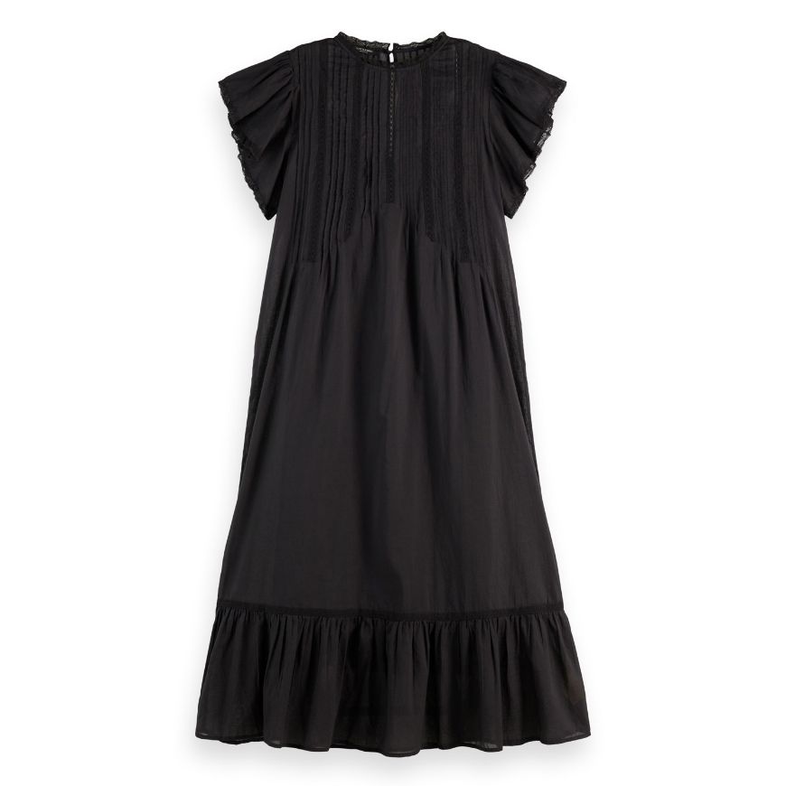 Снимка на SCOTCH&SODA WOMEN'S MAXI DRESS WITH PLEATED LACE DETAILS IN METEORITE