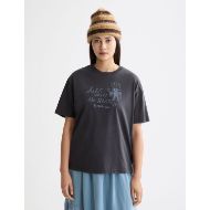 Снимка на SCOTCH&SODA WOMEN'S WASHED LOOSE FIT T-SHIRT WITH FRONT ARTWORK IN CHARCOAL ART 4