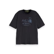 Снимка на SCOTCH&SODA WOMEN'S WASHED LOOSE FIT T-SHIRT WITH FRONT ARTWORK IN CHARCOAL ART 1