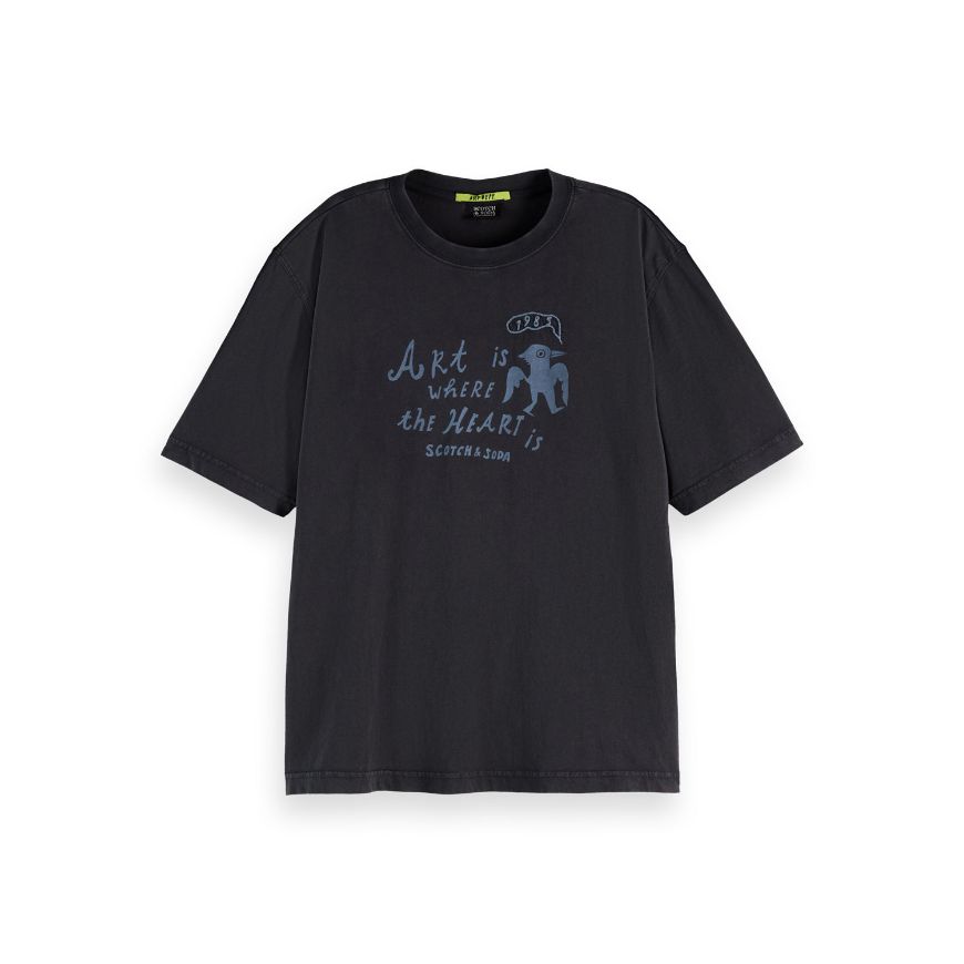 Снимка на SCOTCH&SODA WOMEN'S WASHED LOOSE FIT T-SHIRT WITH FRONT ARTWORK IN CHARCOAL ART