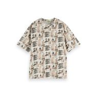 Снимка на SCOTCH&SODA WOMEN'S ALL OVER PRINTED LOOSE FIT T-SHIRT IN ART DEPT COLLAGE GREY SCALE 1