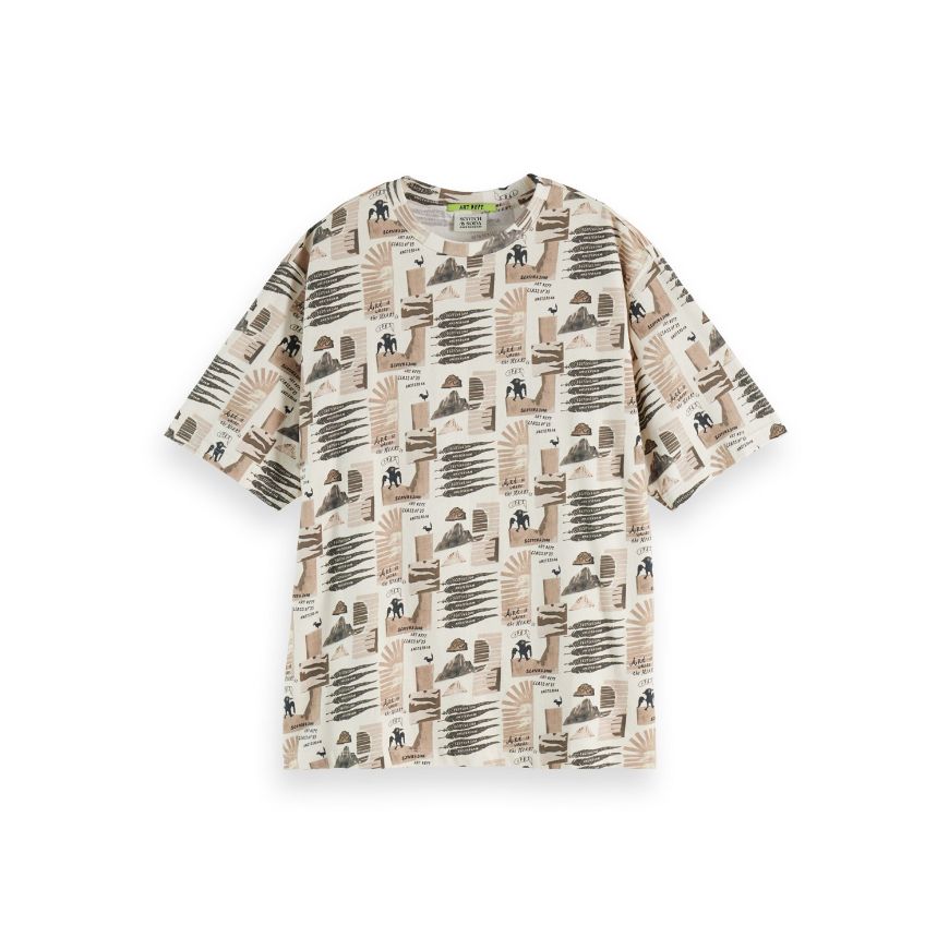 Снимка на SCOTCH&SODA WOMEN'S ALL OVER PRINTED LOOSE FIT T-SHIRT IN ART DEPT COLLAGE GREY SCALE