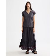 Снимка на SCOTCH&SODA WOMEN'S EMBROIDERED V-NECK T-SHIRT IN CHARCOAL ART 7