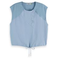 Picture of SCOTCH&SODA WOMEN'S DRAWSTRING WAISTED TANK IN FADED DENIM 1