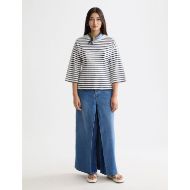 Снимка на SCOTCH&SODA WOMEN'S WASHED STRIPED BRETON TEE WITH SHAPING DETAILS IN BLUE WHITE STRIPES 7