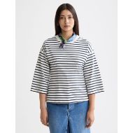 Снимка на SCOTCH&SODA WOMEN'S WASHED STRIPED BRETON TEE WITH SHAPING DETAILS IN BLUE WHITE STRIPES 4