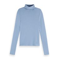 Снимка на SCOTCH&SODA WOMEN'S ROLL UP NECK LONG SLEEVE T-SHIRT IN FADED DENIM 1