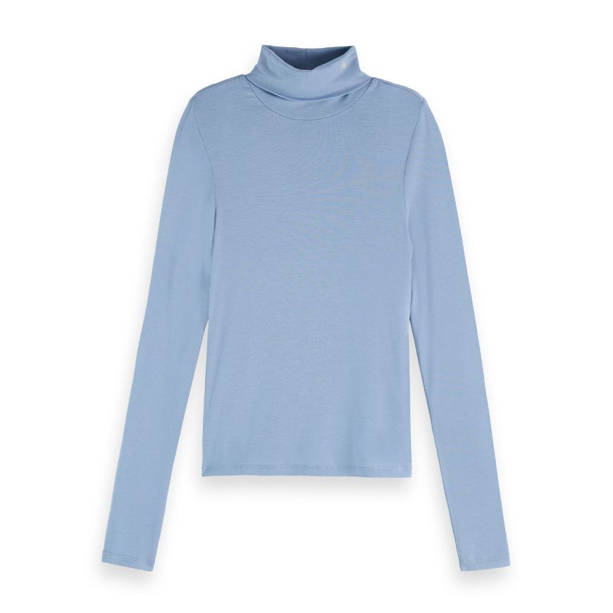 Снимка на SCOTCH&SODA WOMEN'S ROLL UP NECK LONG SLEEVE T-SHIRT IN FADED DENIM