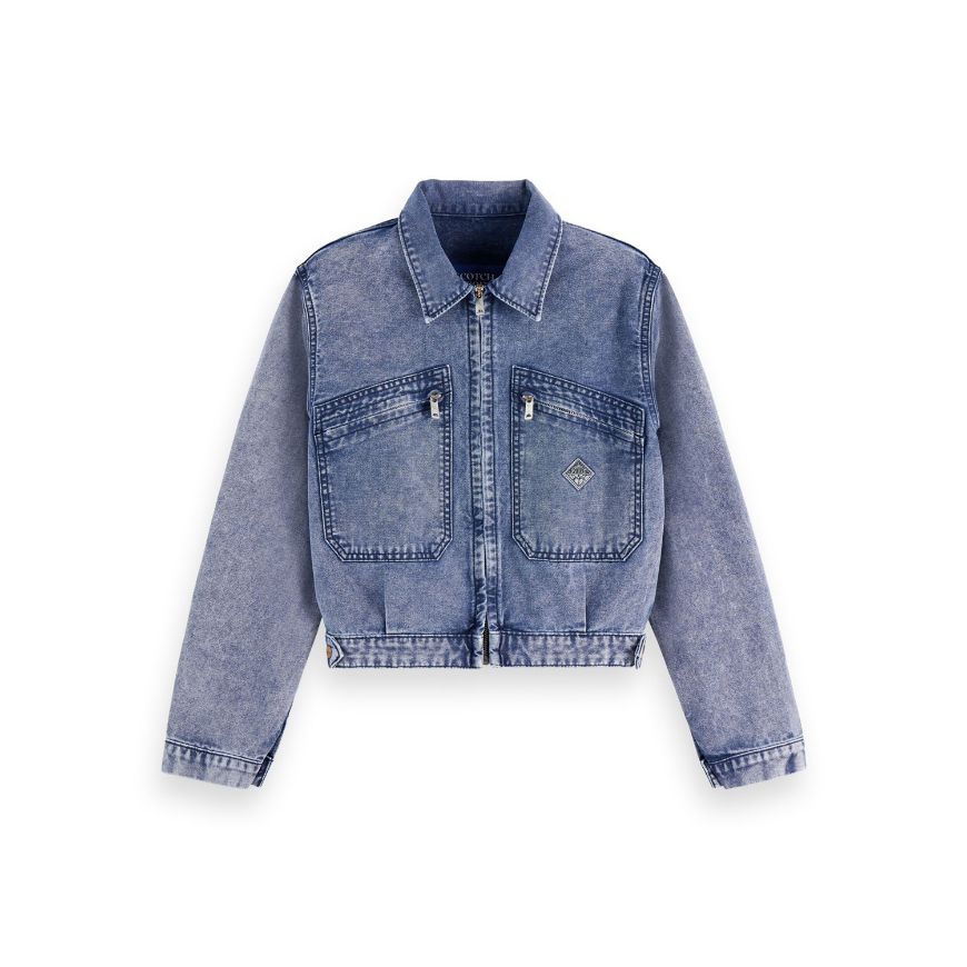 Снимка на SCOTCH&SODA WOMEN'S MOUNTAIN DYED DENIM CANVAS WORKWEAR JACKET IN NAVY