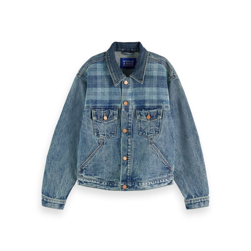 Снимка на SCOTCH&SODA WOMEN'S CUSTOMISED DENIM JACKET IN MIXED FABRIC - OUTDOOR BLUE