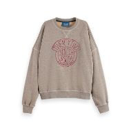 Picture of SCOTCH&SODA WOMEN'S WASHED OVERSIZED FIT SWEATSHIRT WITH GRAPHIC IN GREY MELANGE 1
